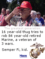 ''Old man, give me your wallet or I'll cut you,''  The Marine put down his bag of groceries and kicked the kid in the nuts.